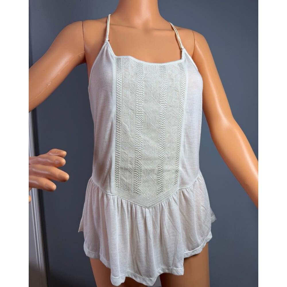 American Eagle Boho Embroidered Tank Top NWT Medium White Peplum Hem Sleeveless